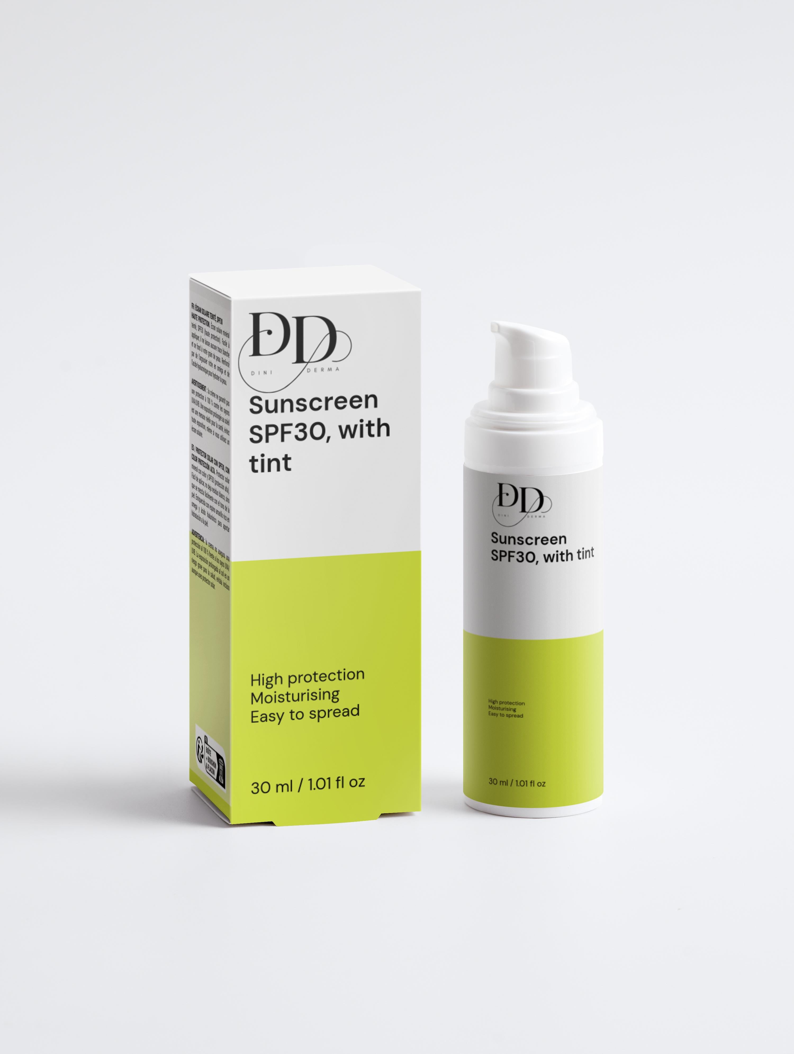 DINIDERMA Mineral Sunscreen SPF30, with tint