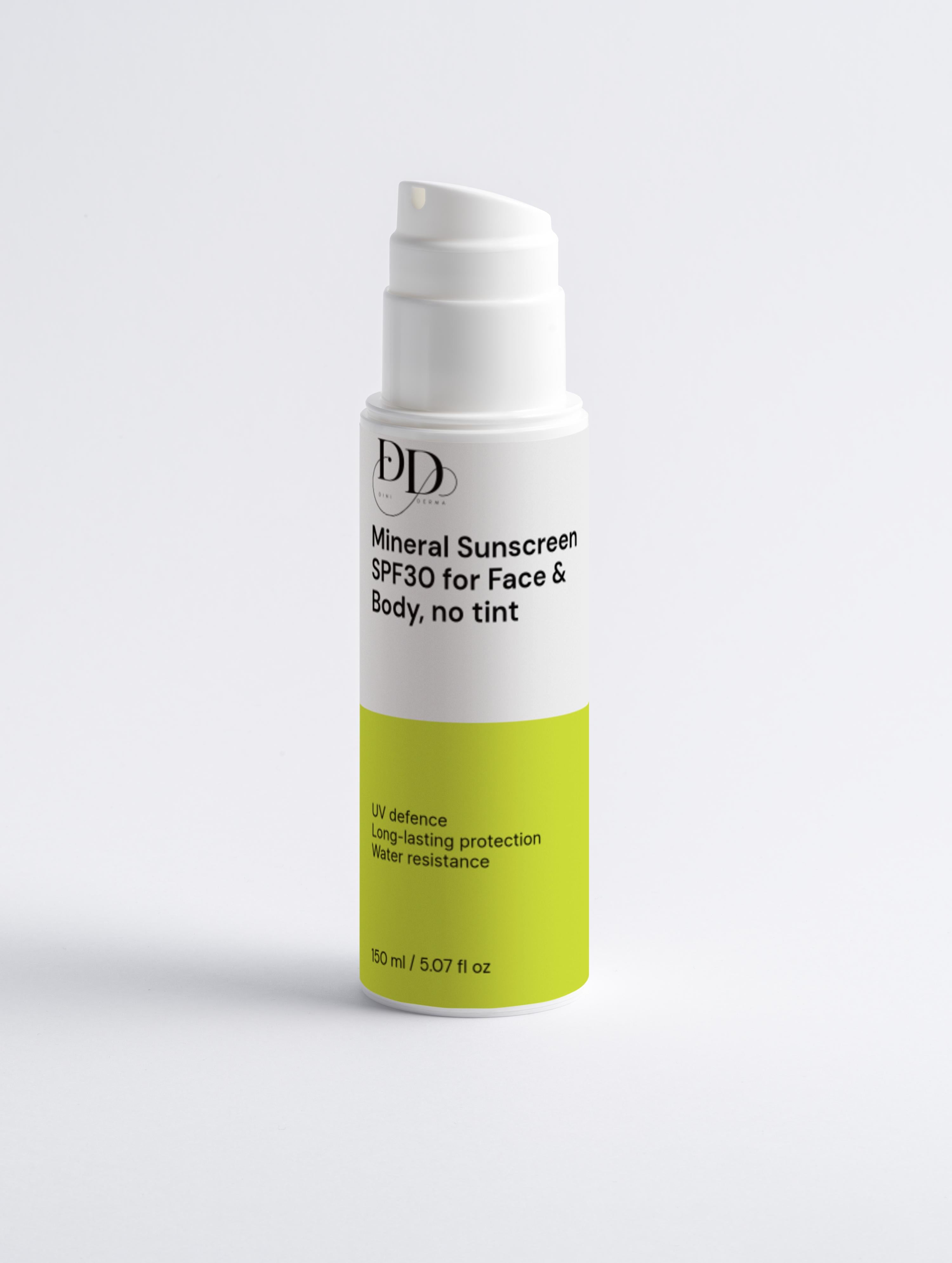 DINIDERMA Mineral Sunscreen SPF30 for Face & Body, no tint 150mls